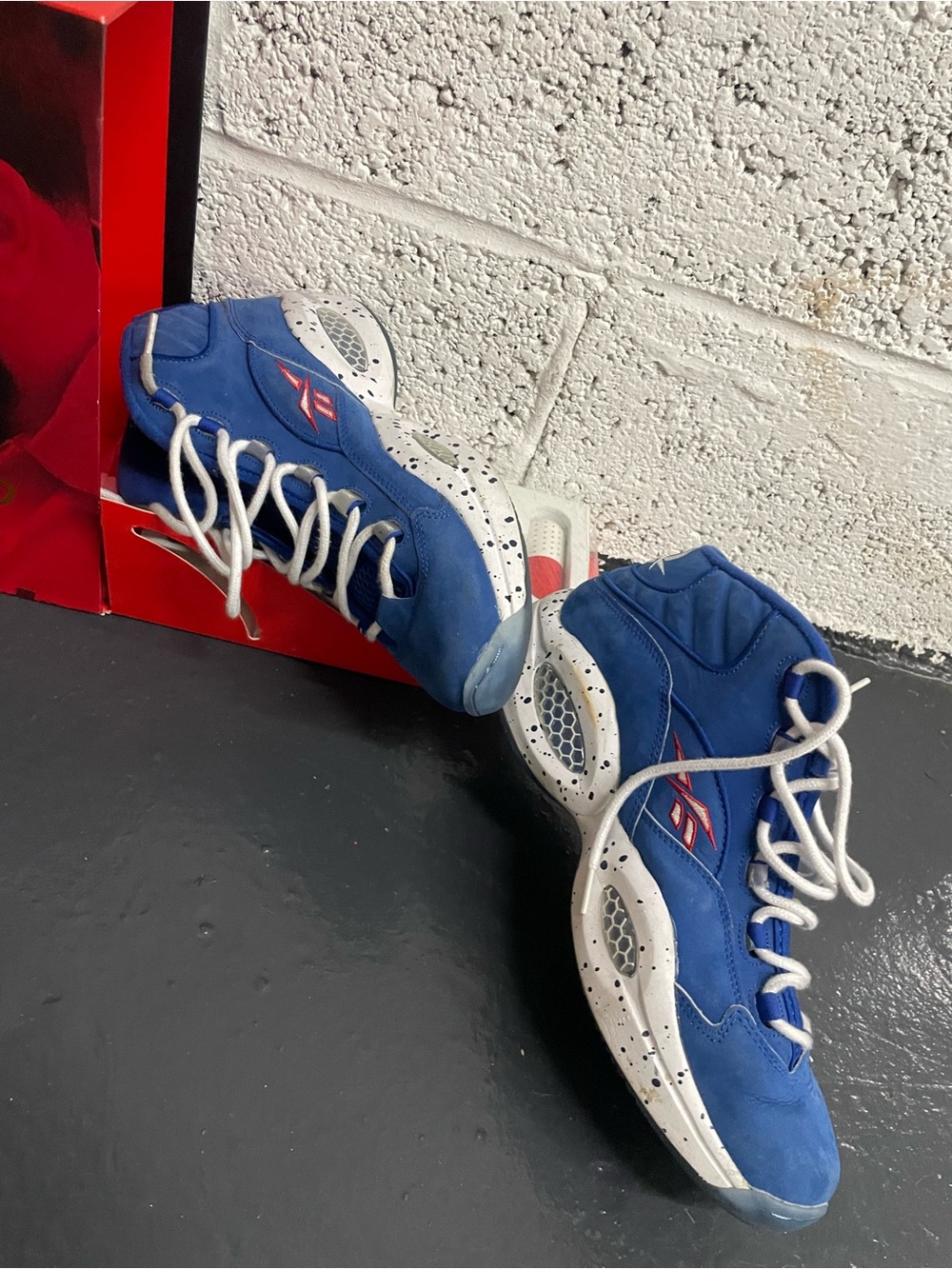 Reebok Blue Suede Basketball-Inspired Sneakers with White Speckled Midsole